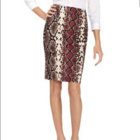 Calvin Klein Dresses & Skirts - Calvin Klein Brown Black Red Snake Print Skirt 14